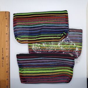 Multicolor transparent case neon stripe zipper Pouches cosmetic bags